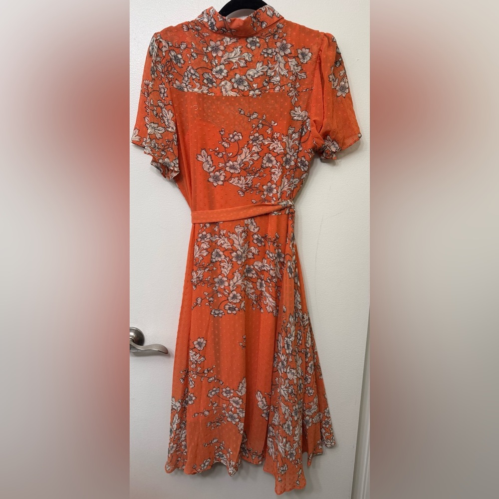 EUC Nanette Lepore Orange Floral Dress | Feminine Fit & Flare Cocktail Dress - Picture 4 of 5